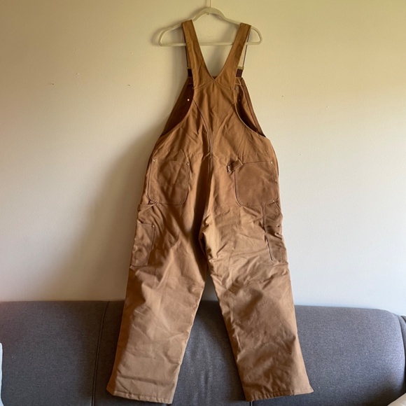 Vintage Carhartt Quilted Lined Canvas Bib Overalls Brown Made In The USA 6FBQZ - Picture 7 of 11